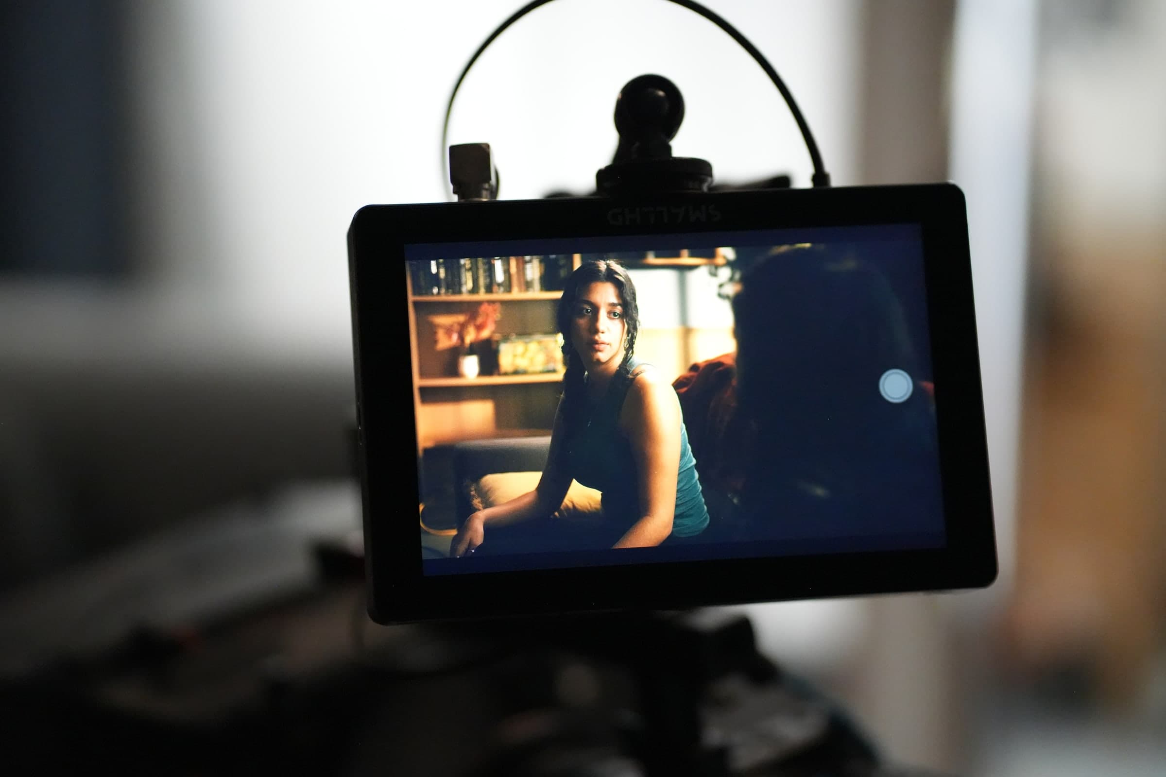 Camera monitor showing Emily Loaiza’s close-up